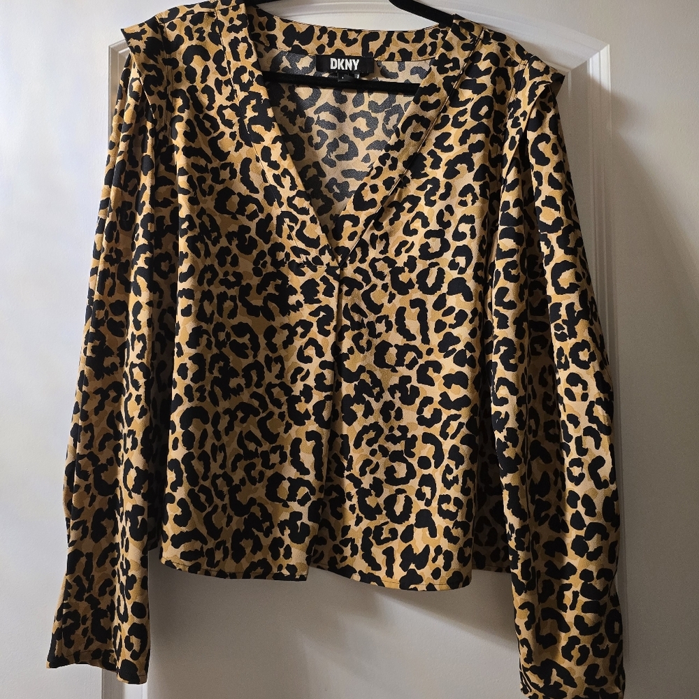 DKNY Women's Animal Print Blouse - Black and Brown